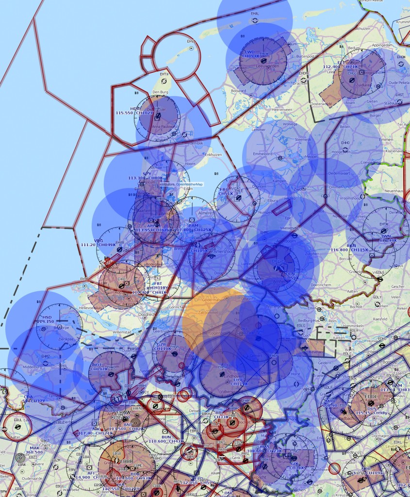 Dekking in NL als alle clubs een ontvanger plaatsen. (uitgaande van 30km bereik)