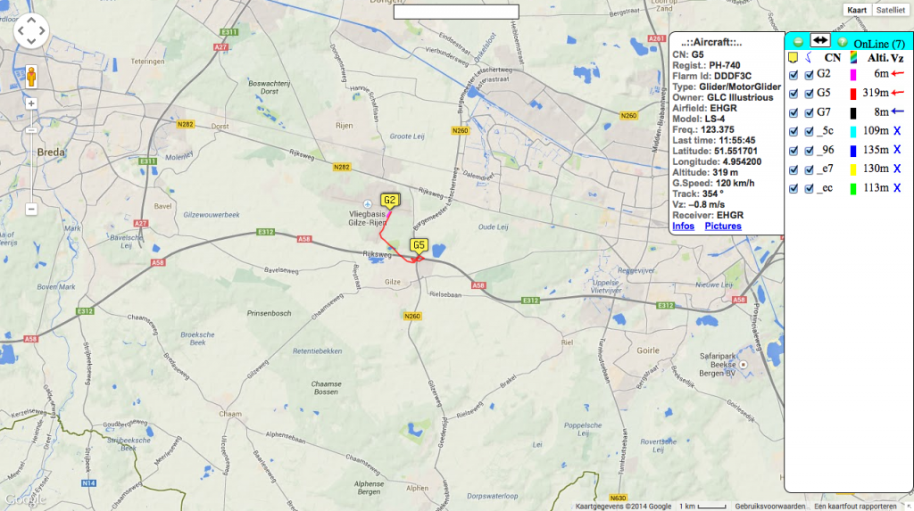 Vliegtuig op Gilze Rijen, ingevoerd in FlarmNet en nu volgbaar door het Basisstation bij het clubhuis.